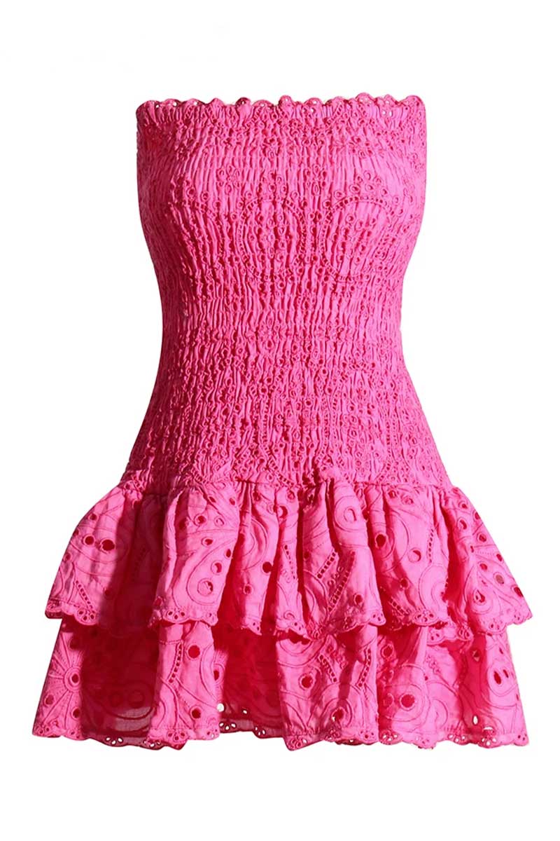 Vacay Season Eyelet Strapless Mini Dress | Jewelclues | #color_hot pink