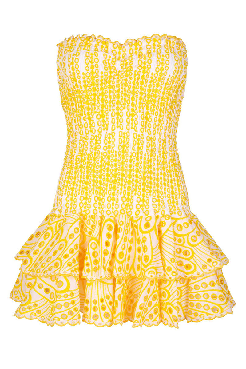 Vacay Season Eyelet Strapless Mini Dress | Jewelclues | #color_yellow