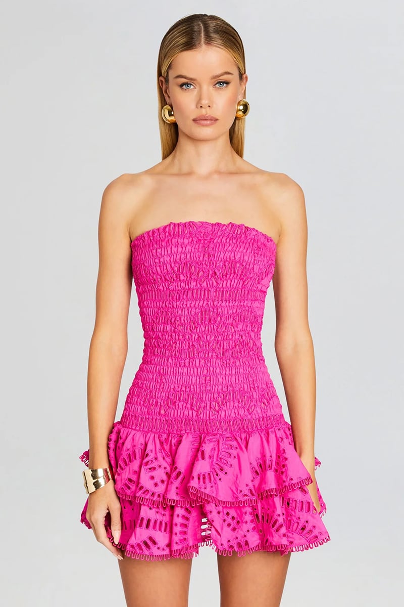 Vacay Season Eyelet Strapless Mini Dress | Jewelclues | #color_hot pink