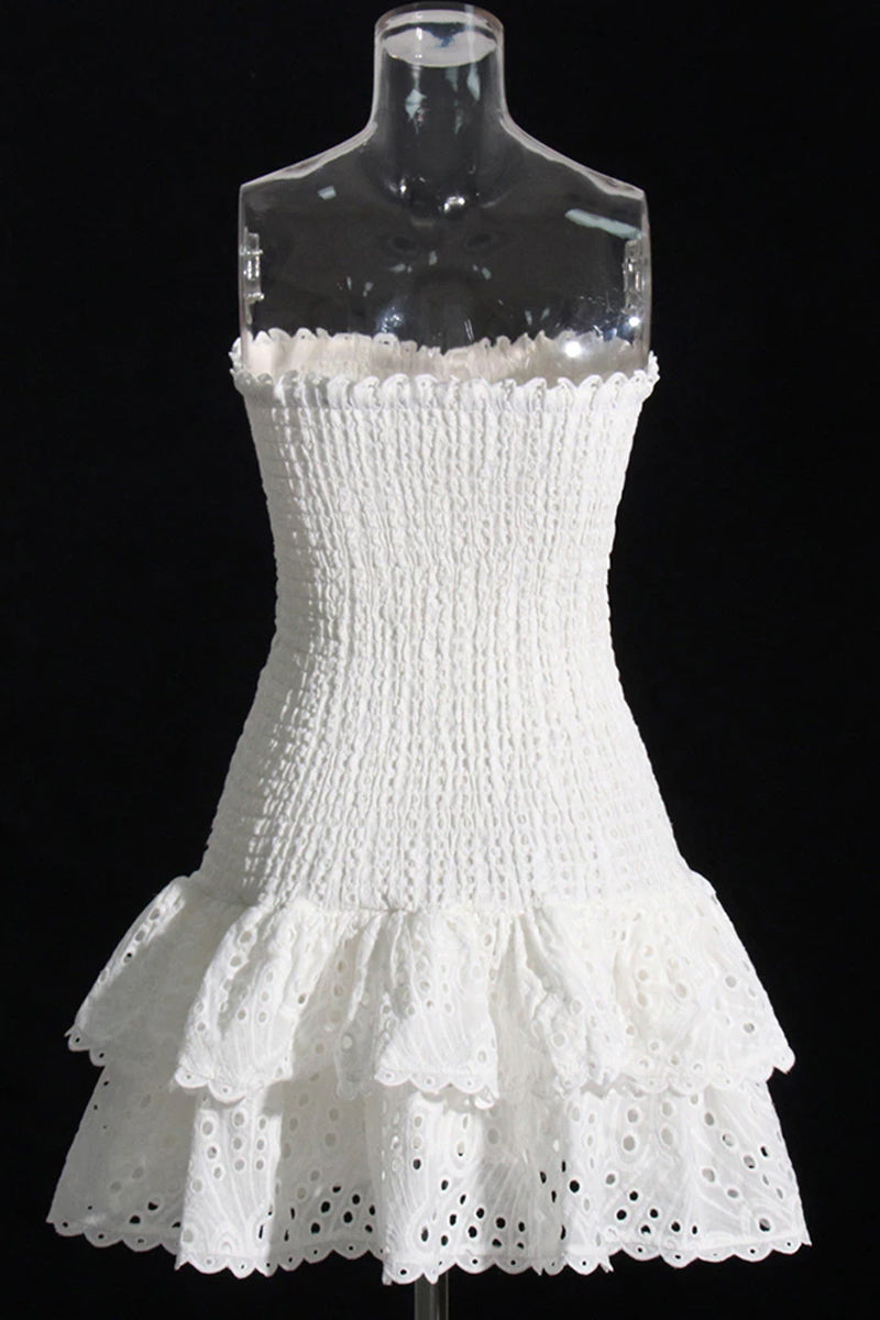 Vacay Season Eyelet Strapless Mini Dress | Jewelclues | #color_white