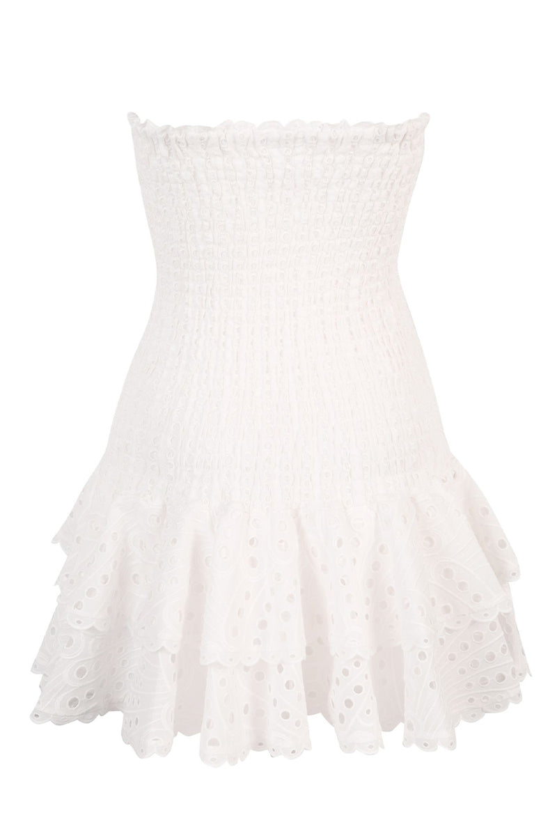 Vacay Season Eyelet Strapless Mini Dress | Jewelclues | #color_white