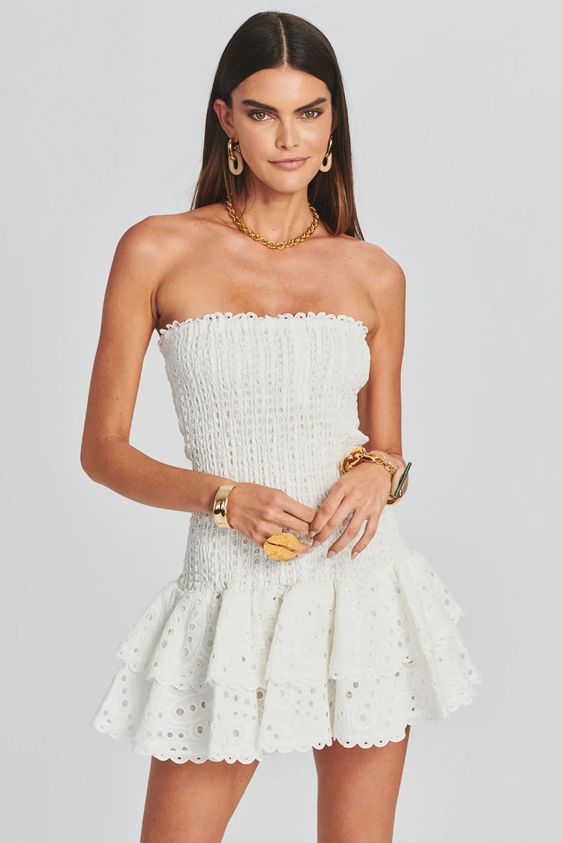 Vacay Season Eyelet Strapless Mini Dress | Jewelclues | #color_white