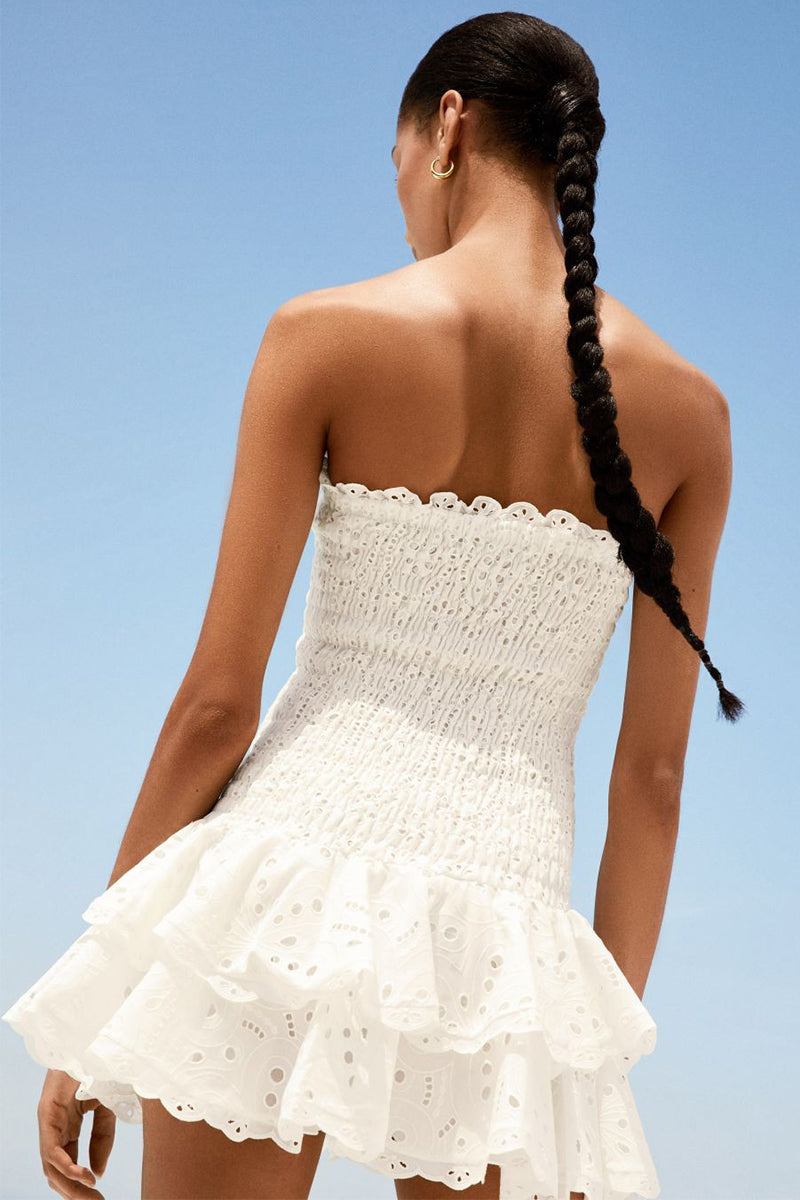 Vacay Season Eyelet Strapless Mini Dress | Jewelclues | #color_white