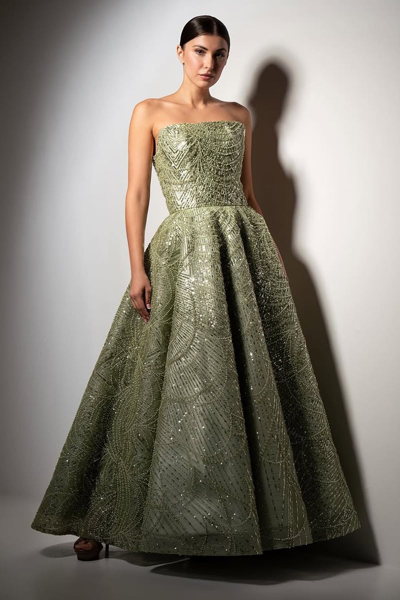 Valencia Strapless Beaded Ball Gown | Jewelclues #color_sage