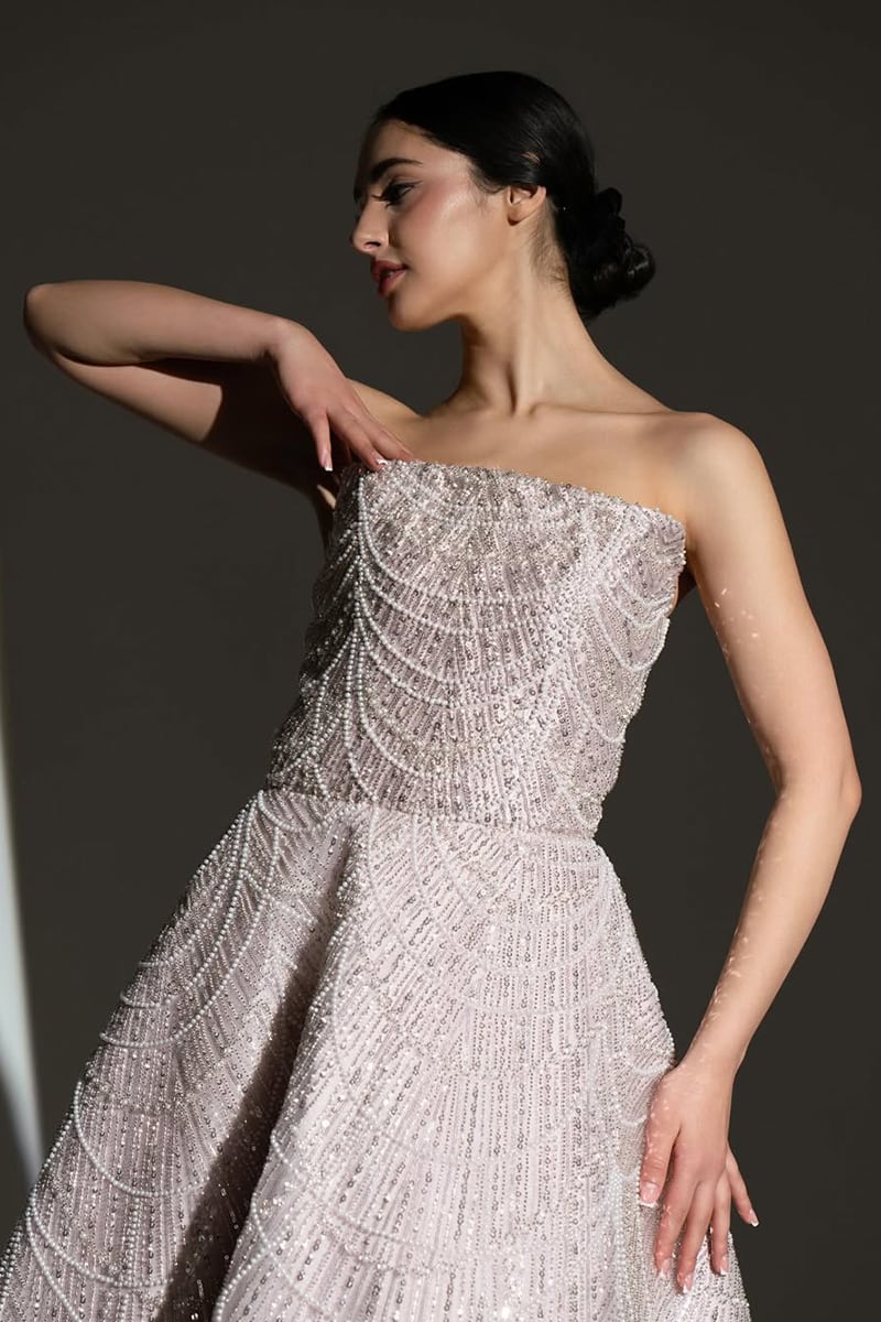 Valencia Strapless Beaded Ball Gown | Jewelclues #color_blush