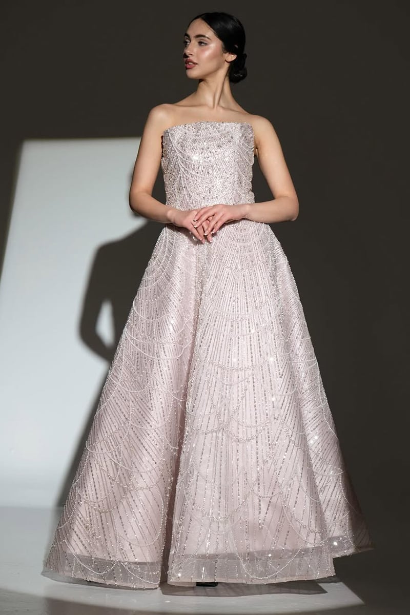 Valencia Strapless Beaded Ball Gown | Jewelclues #color_blush
