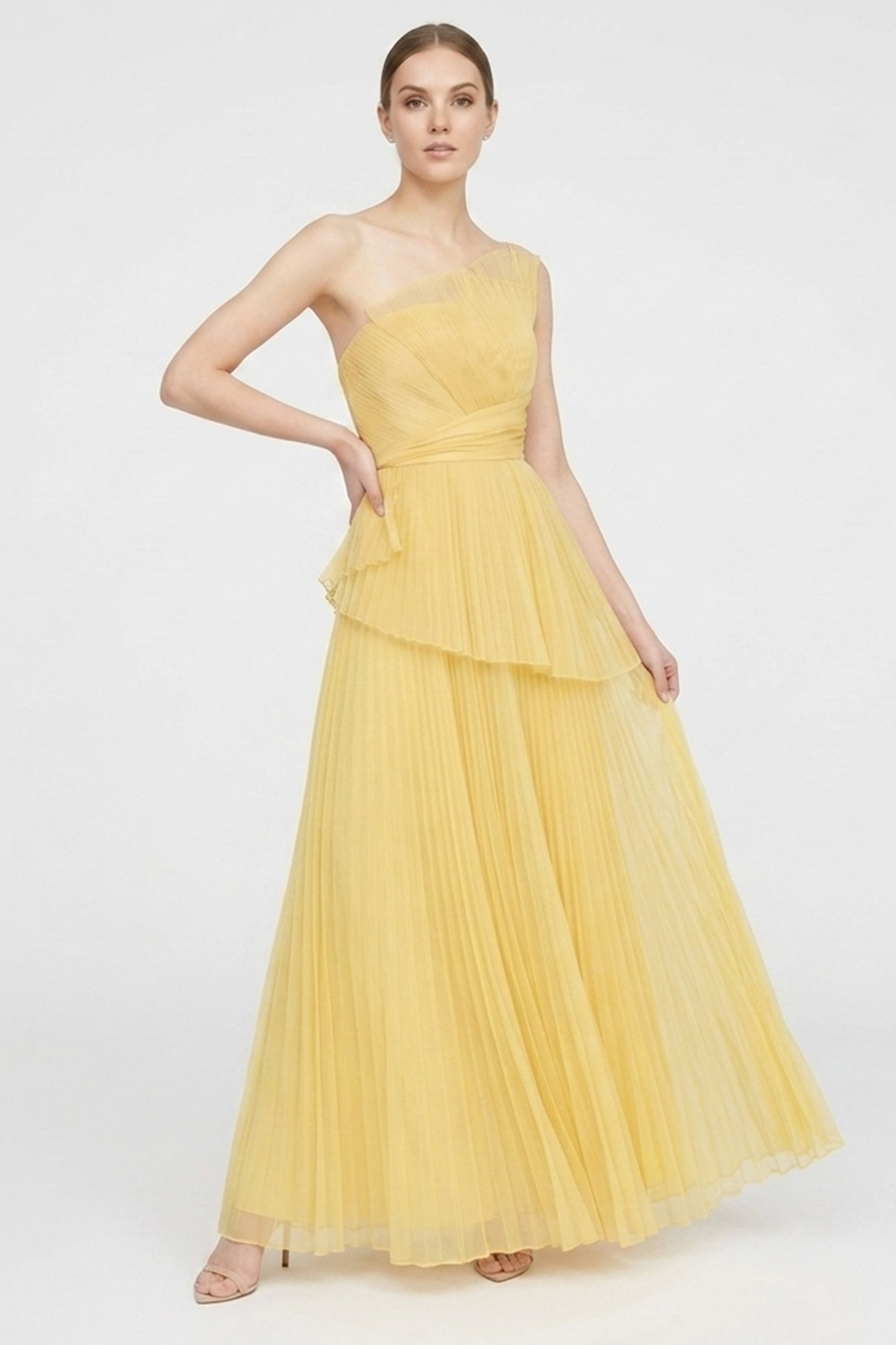 Valerie One-Shoulder Pleated Maxi Dress | JewelClues #color_buttermilk