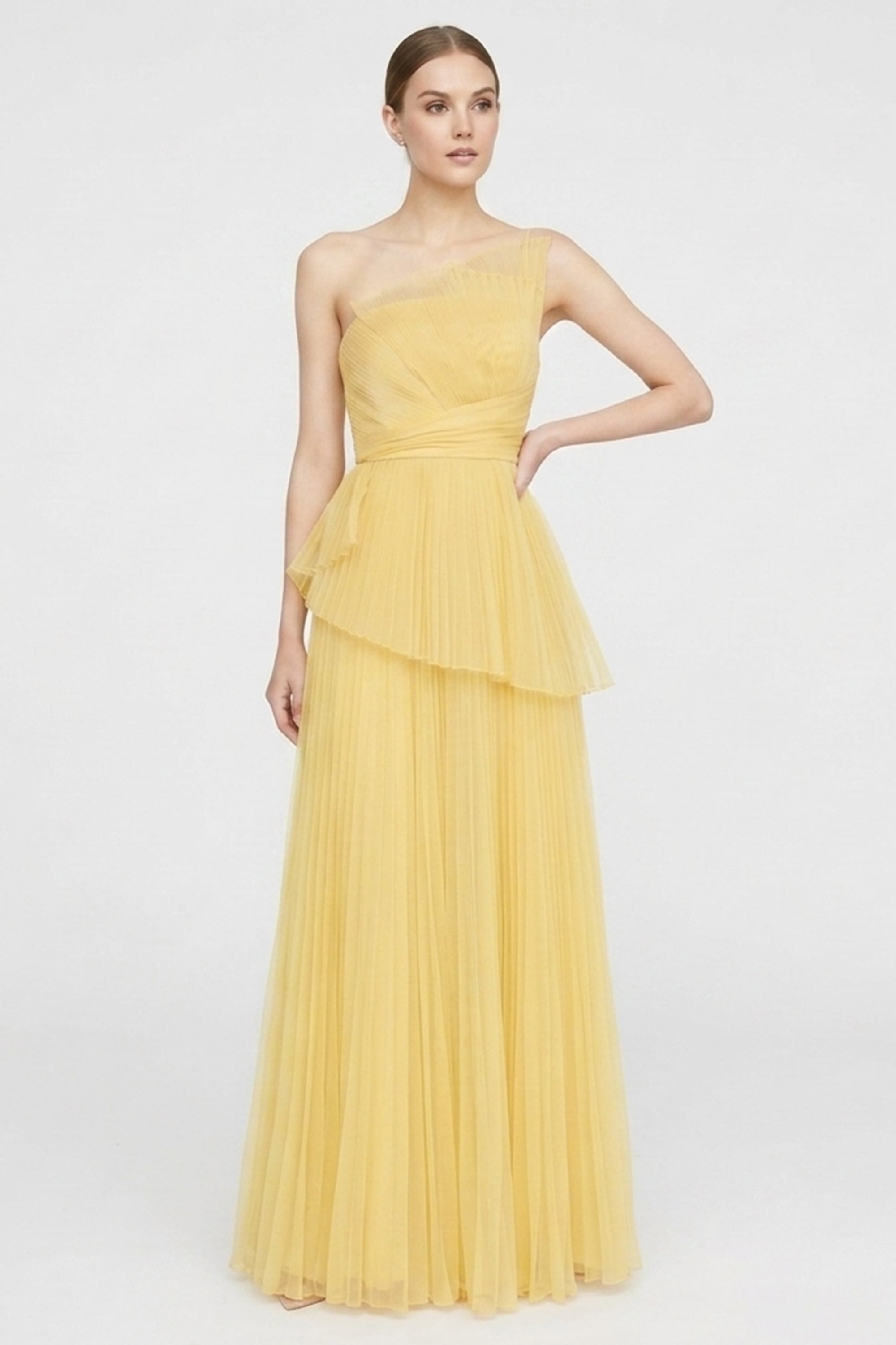 Valerie One-Shoulder Pleated Maxi Dress | JewelClues #color_buttermilk
