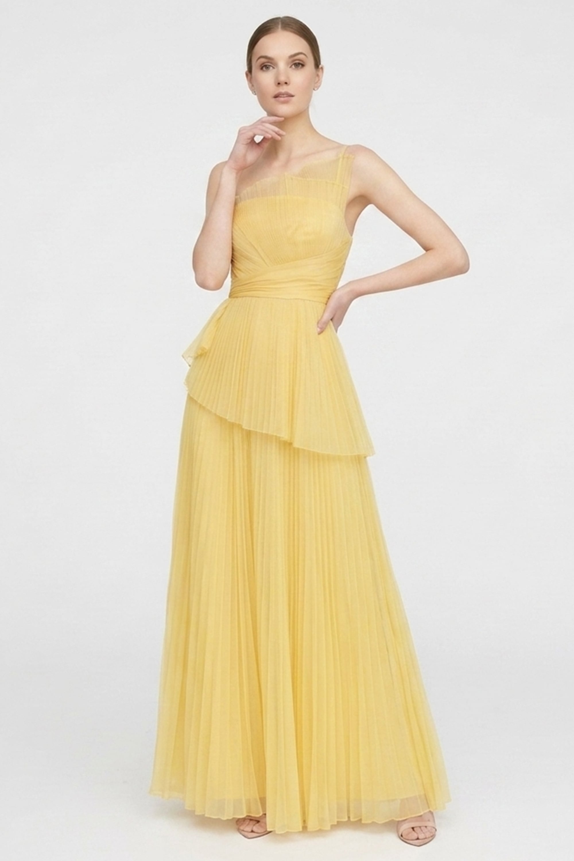 Valerie One-Shoulder Pleated Maxi Dress | JewelClues #color_buttermilk