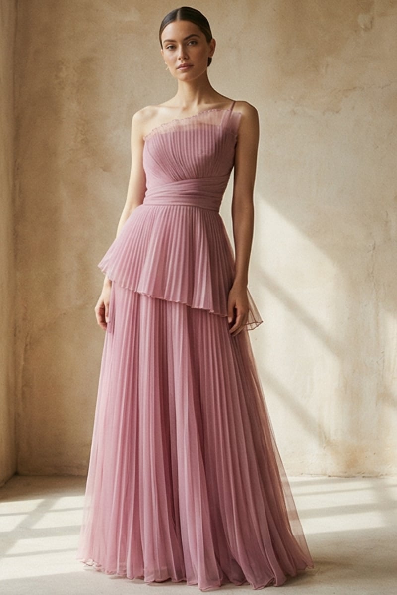 Valerie One-Shoulder Pleated Maxi Dress | Jewelclues #color_dusty pink