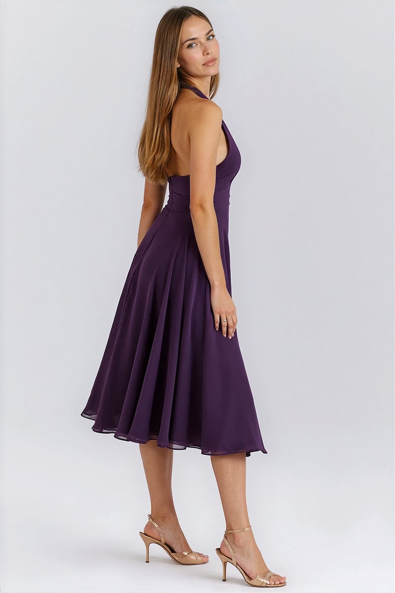 Violetta Plunge Halter Midi Dress | Jewelclues
