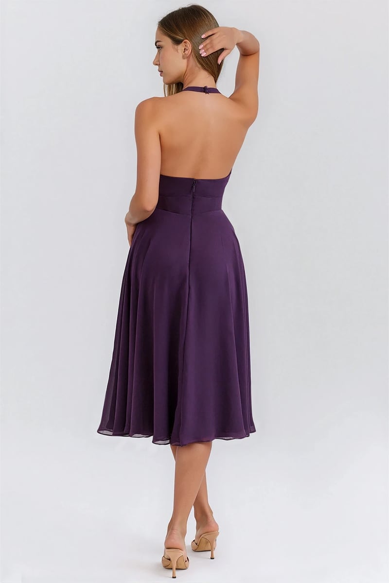 Violetta Plunge Halter Midi Dress | Jewelclues