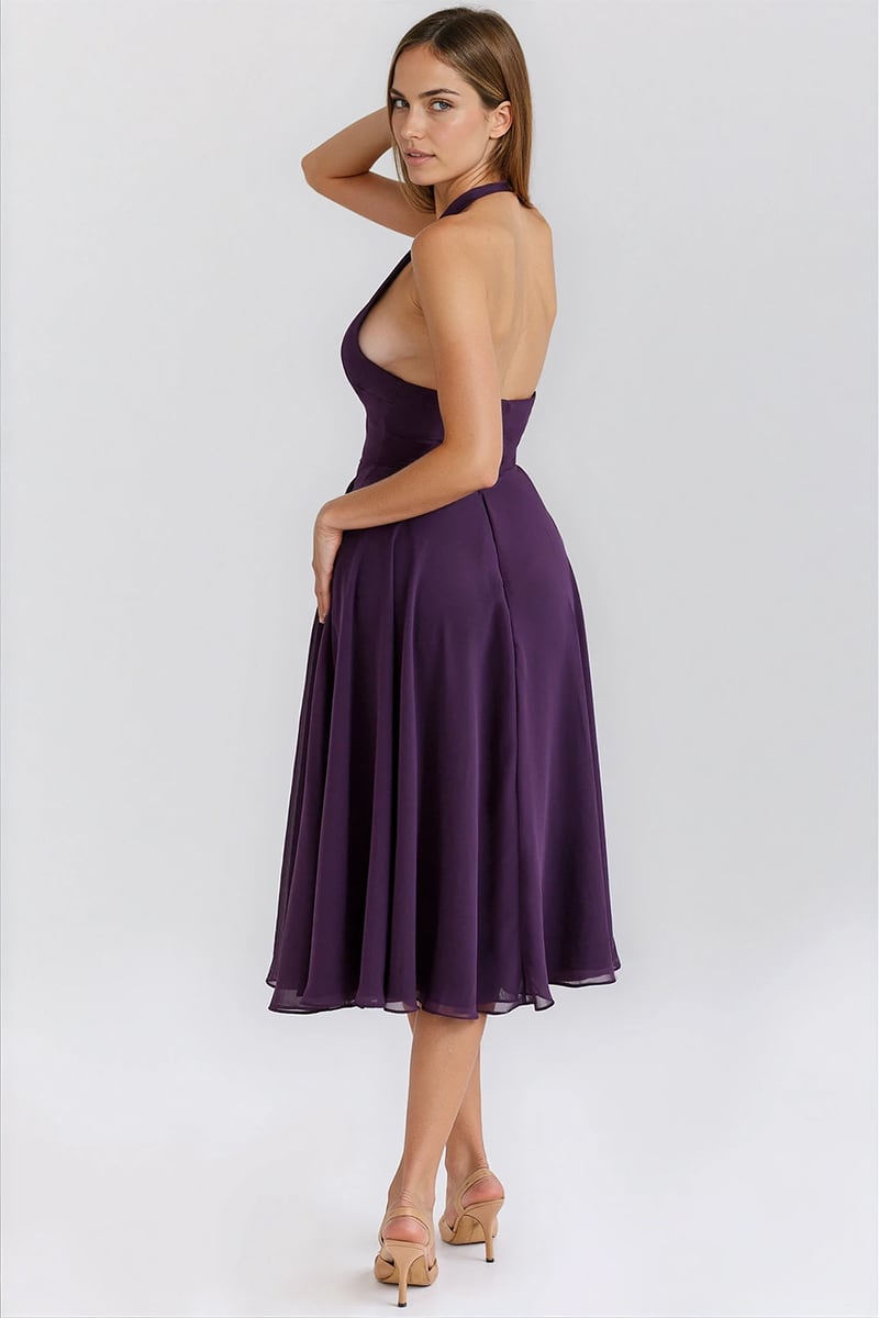 Violetta Plunge Halter Midi Dress | Jewelclues