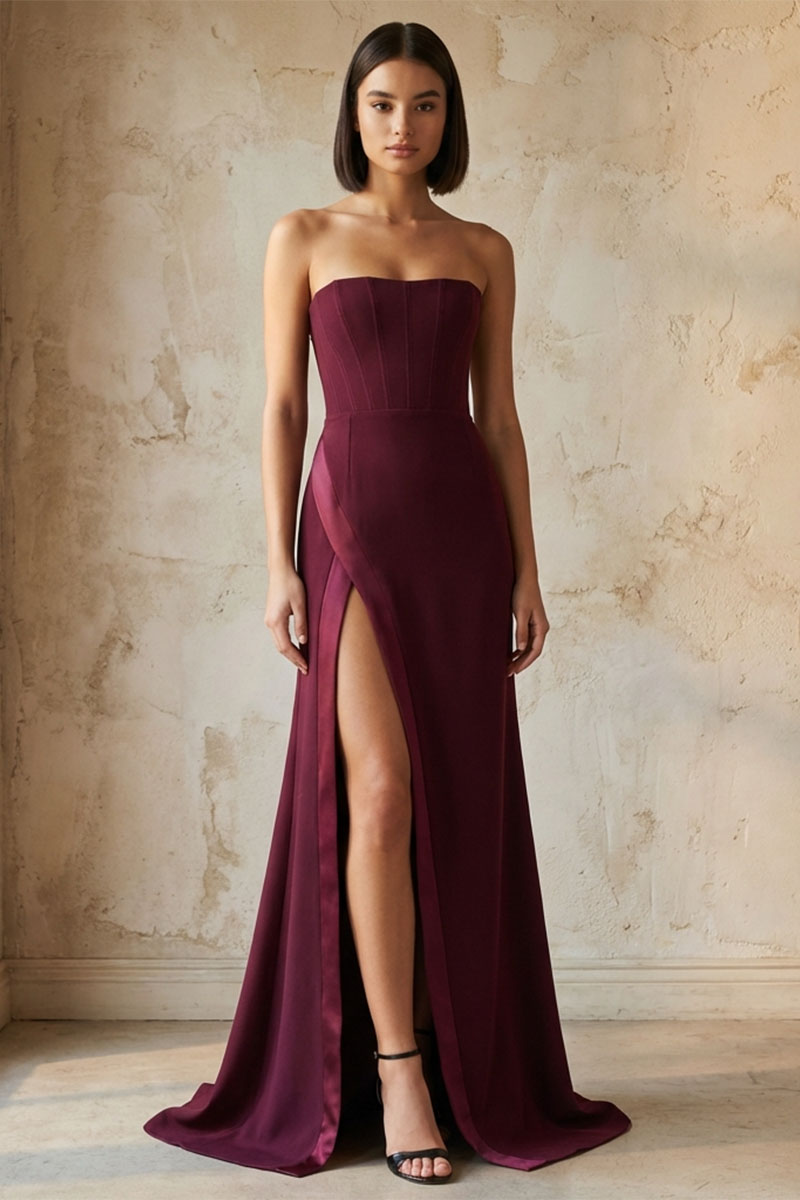 Virelle Strapless Crepe Gown | JewelClues #color_maroon