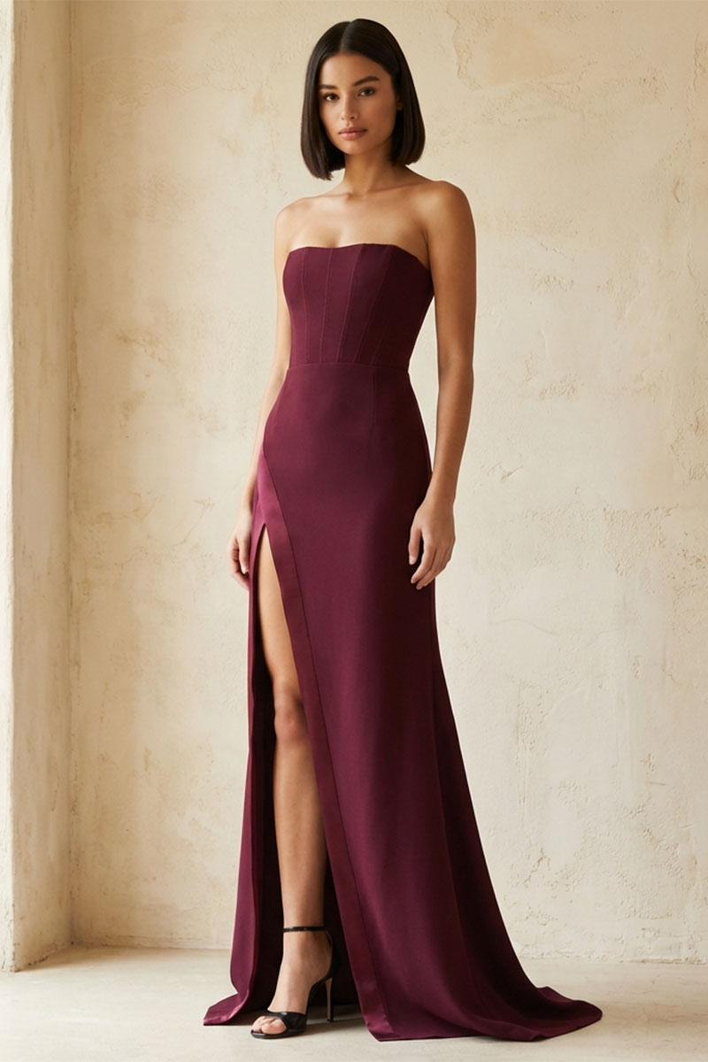 Virelle Strapless Crepe Gown | JewelClues #color_maroon