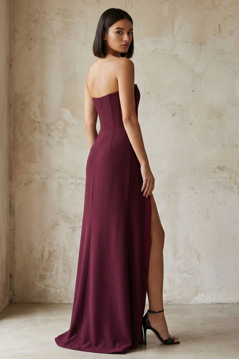 Virelle Strapless Crepe Gown | JewelClues #color_maroon