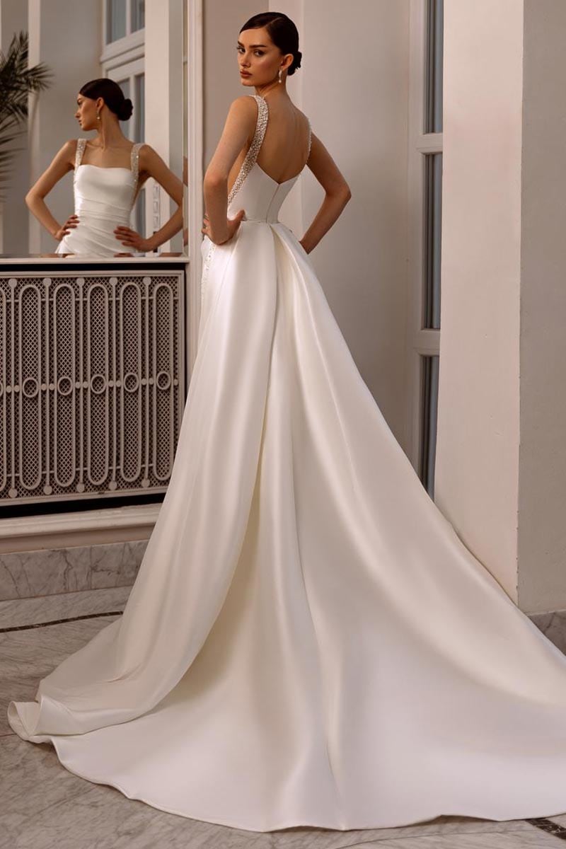 Viviana Pearl Beaded Wedding Dress | Jewelclues #color_ivory