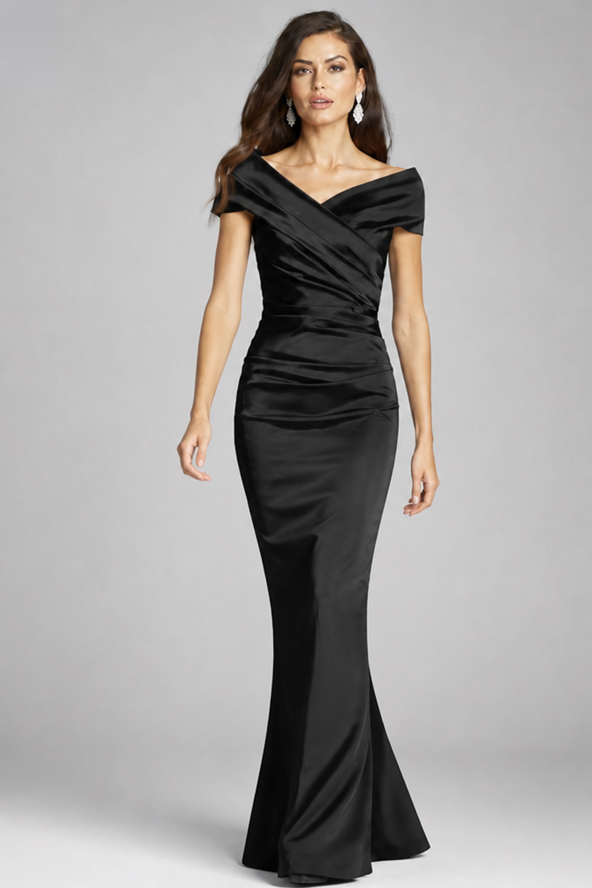 Vivienne Off-The-Shoulder Satin Gown | JewelClues #color_black