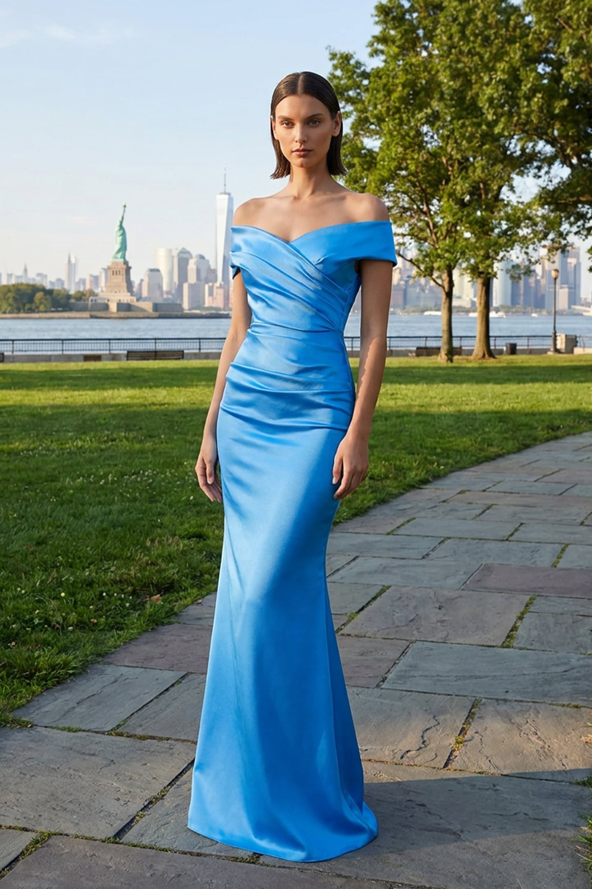 Vivienne Off-The-Shoulder Satin Gown | JewelClues #color_blue