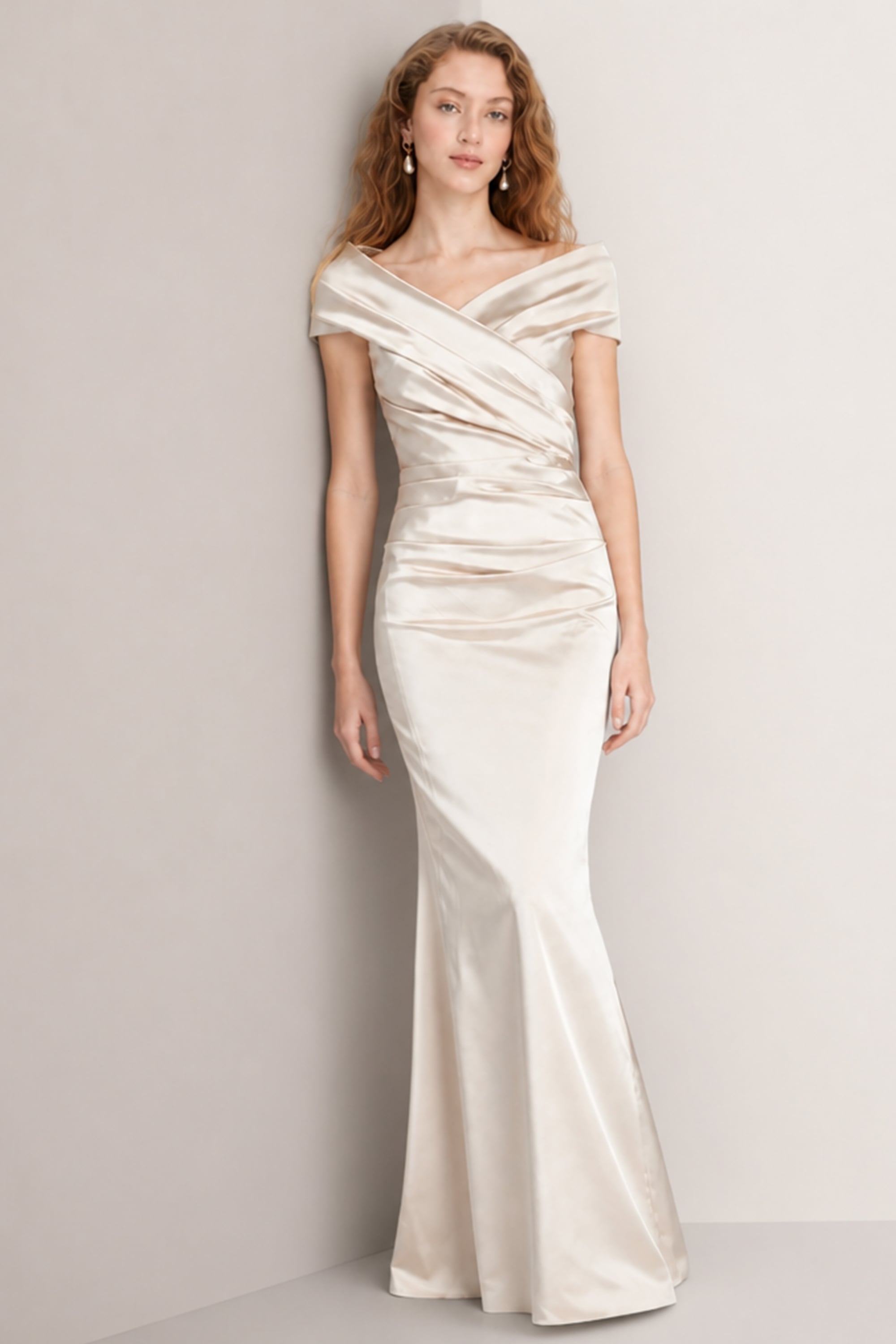 Vivienne Off-The-Shoulder Satin Gown | JewelClues #color_champagne