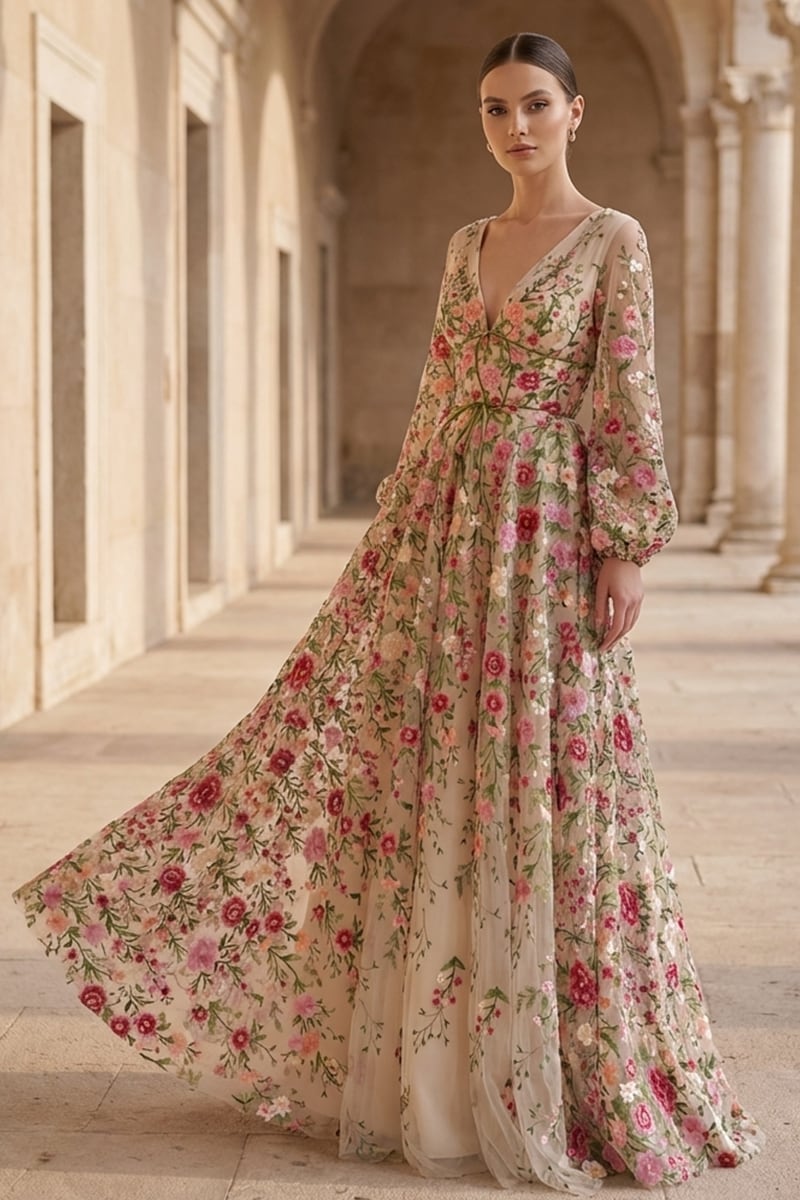 Wildflower Romance Embroidered Maxi Dress | Made-To-Order | JewelClues Wildflower Romance Embroidered Maxi Dress | Made-To-Order | JewelClues