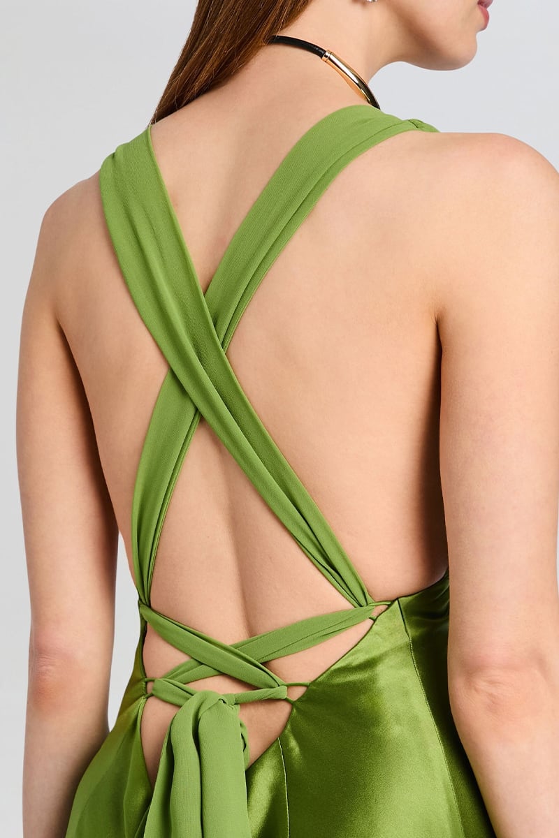 Zahara Lace-Up Satin Mermaid Gown | JewelClues