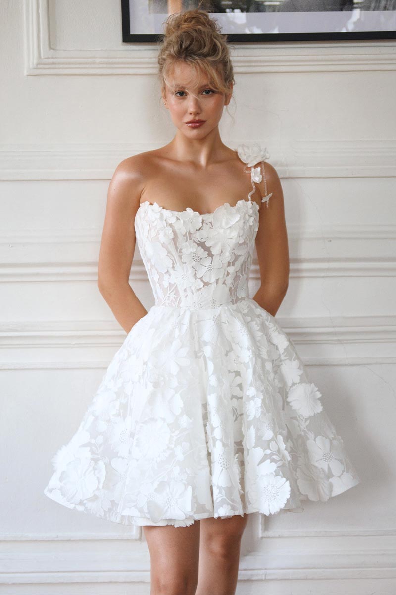 skater wedding dress Zayla One-Shoulder Mini Dress | Made-To-Order