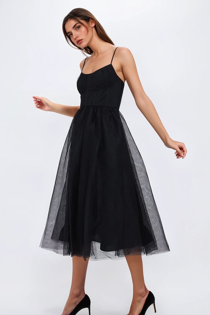 Zdenka Black Tulle Midi Dress | Jewelclues
