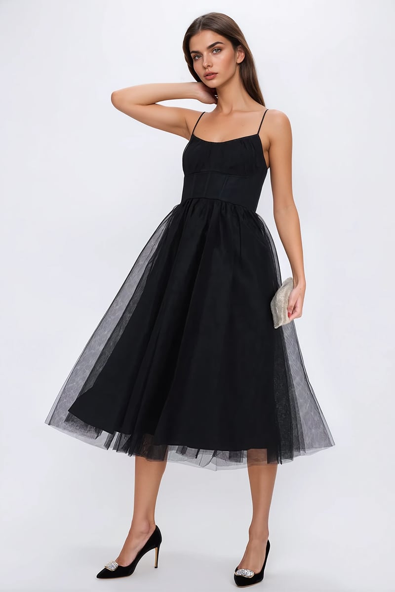 Zdenka Black Tulle Midi Dress | Jewelclues
