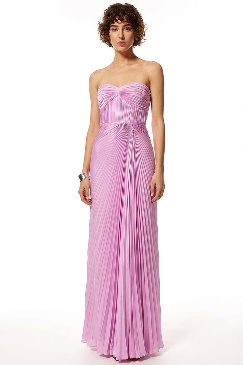 Zenia Pleated Satin Gown | JewelClues #color_pink