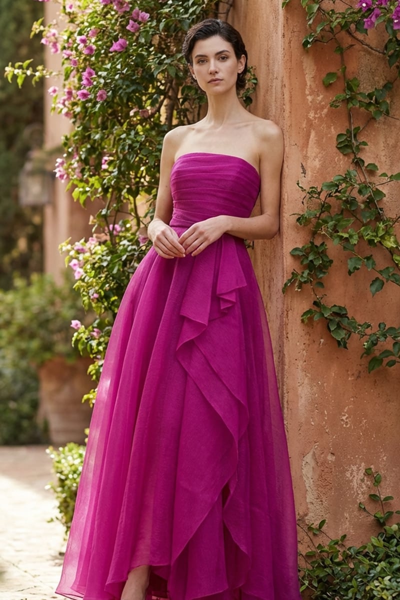 Zoa Strapless Draped Organza Gown | JewelClues