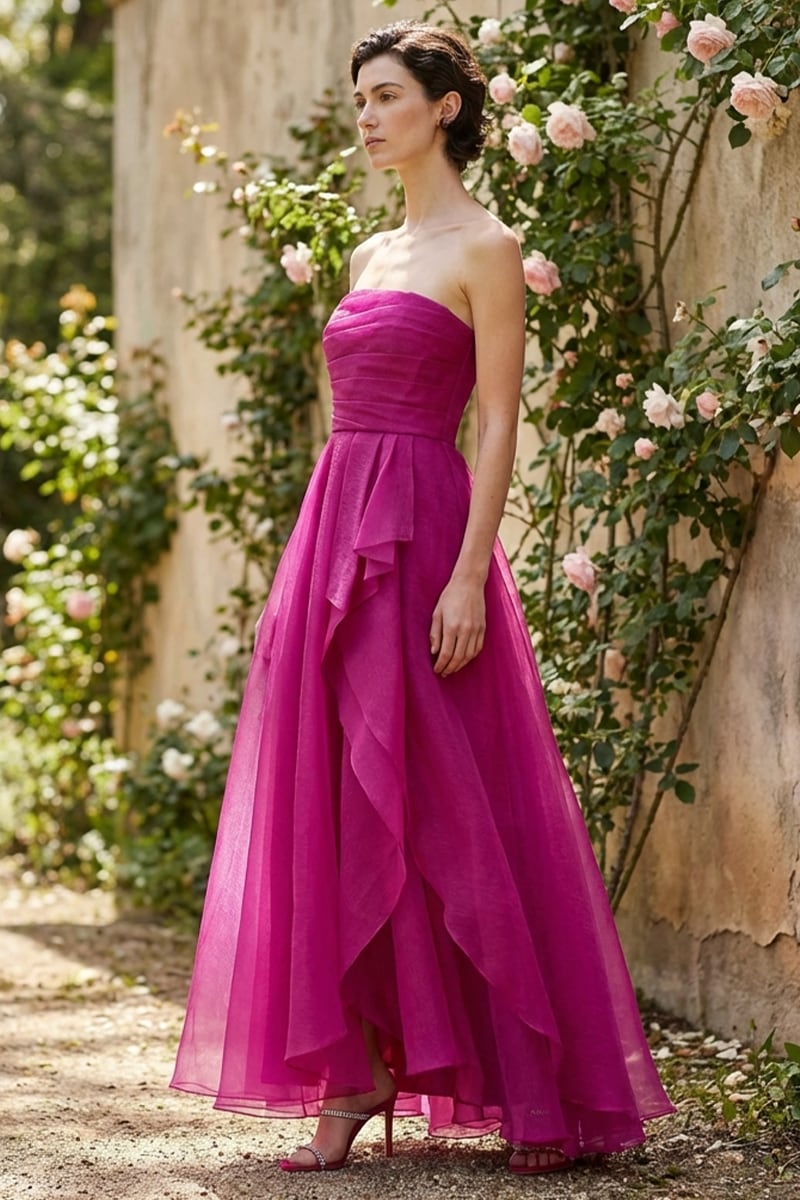 Zoa Strapless Draped Organza Gown | JewelClues