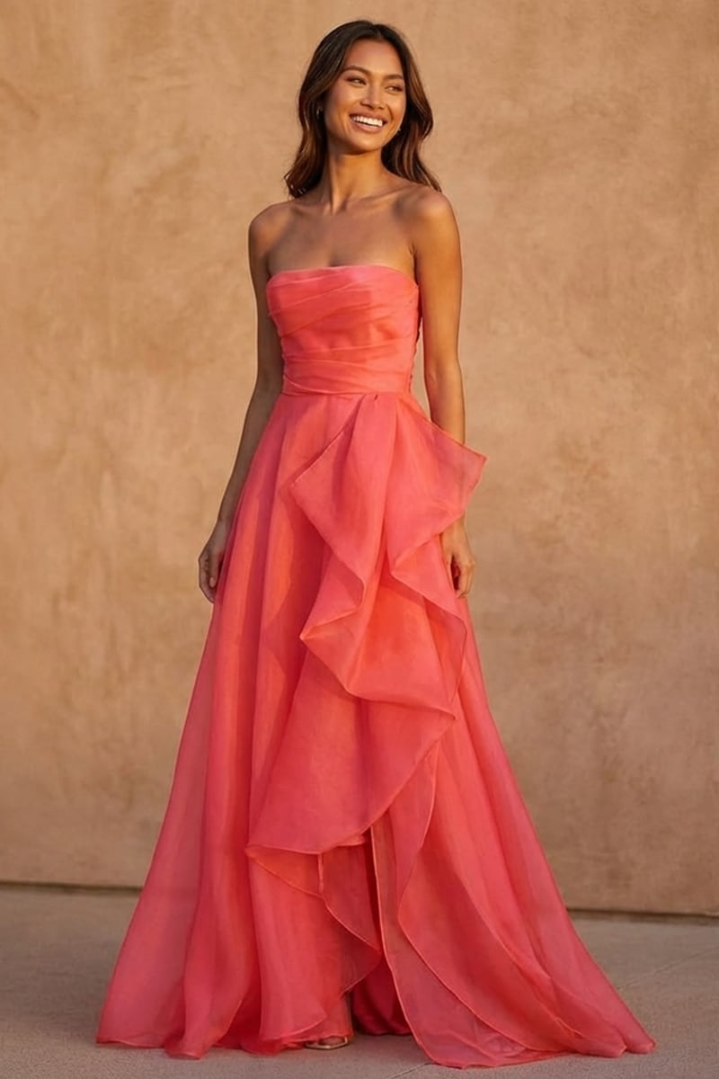 Zoya Strapless Maxi Dress | Jewelclues #color_coral