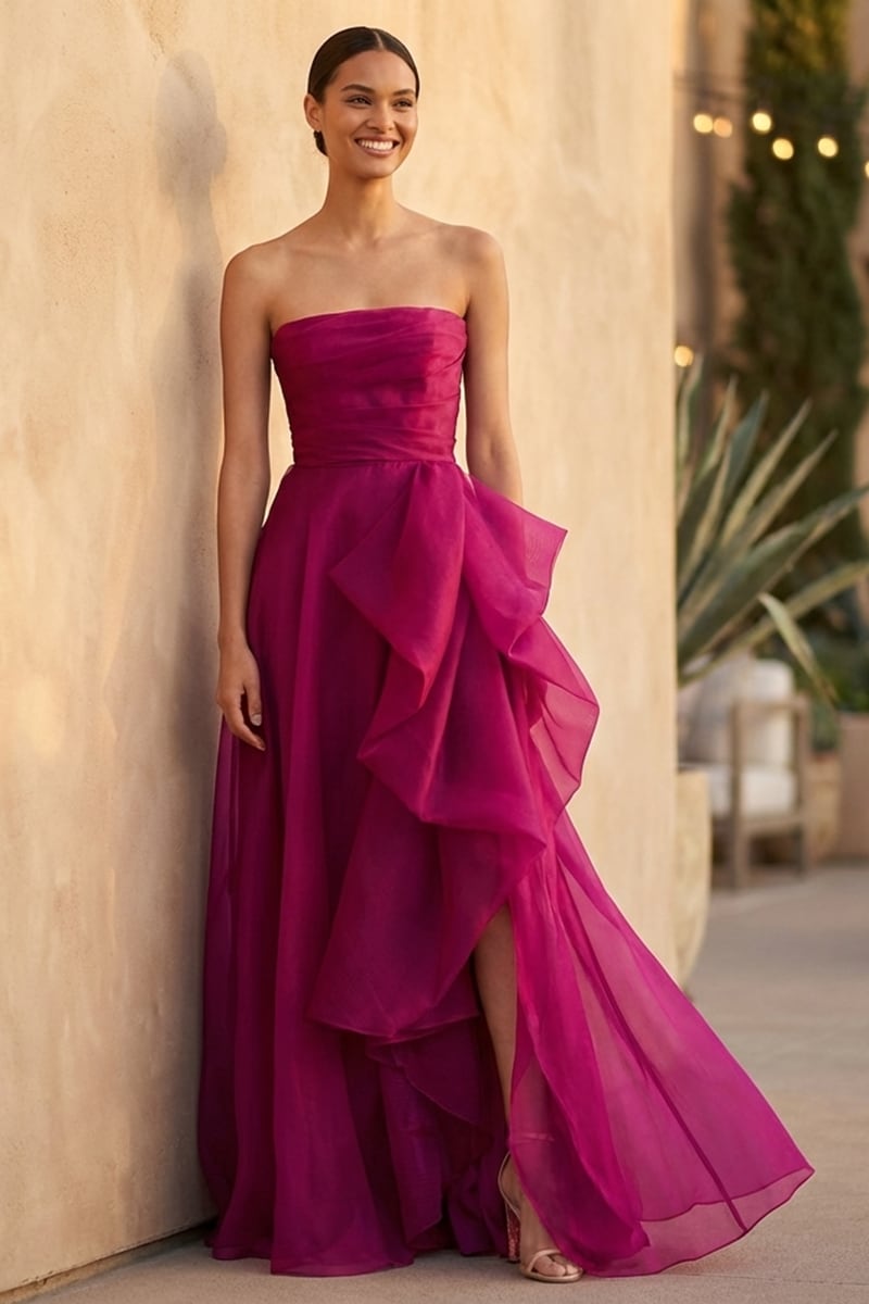 Zoya Strapless Maxi Dress | Jewelclues #color_Magenta