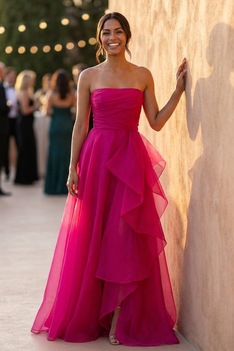 Zoya Strapless Maxi Dress | Jewelclues #color_Hot Pink