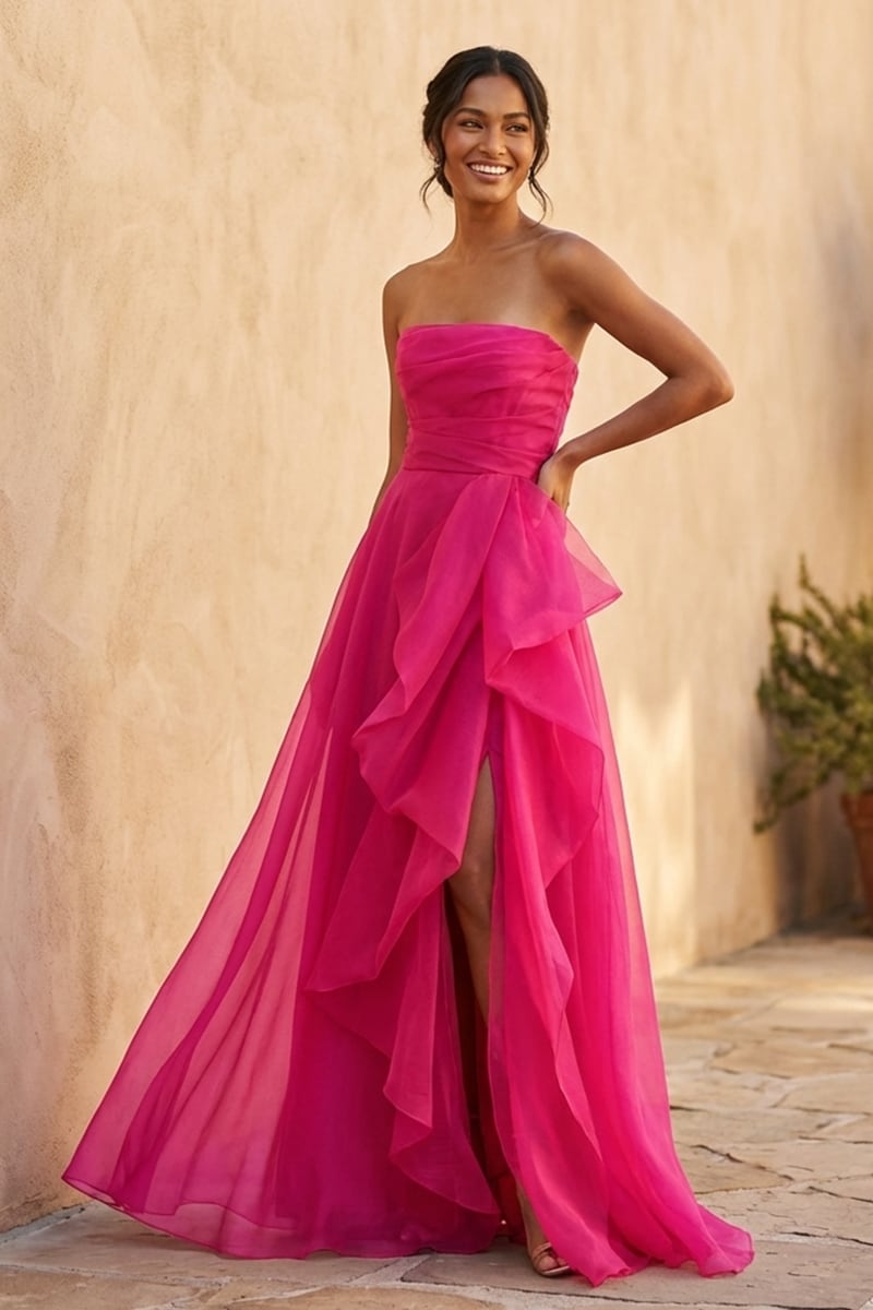 Zoya Strapless Maxi Dress | Jewelclues #color_Hot Pink