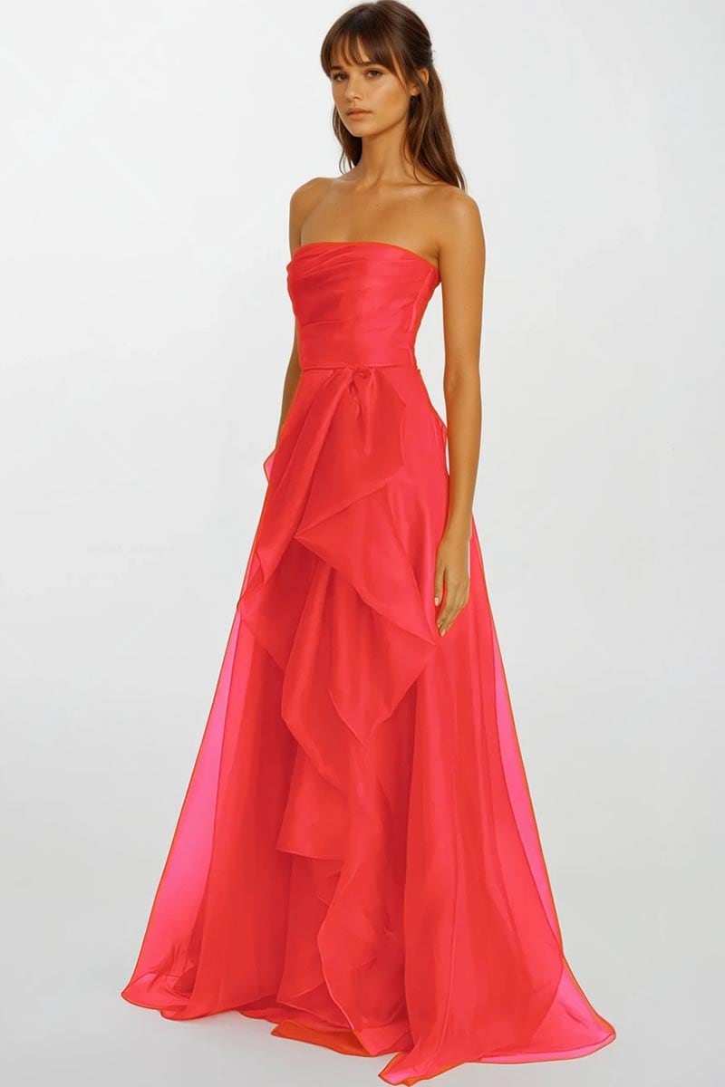Zoya Strapless Maxi Dress | Jewelclues #color_coral