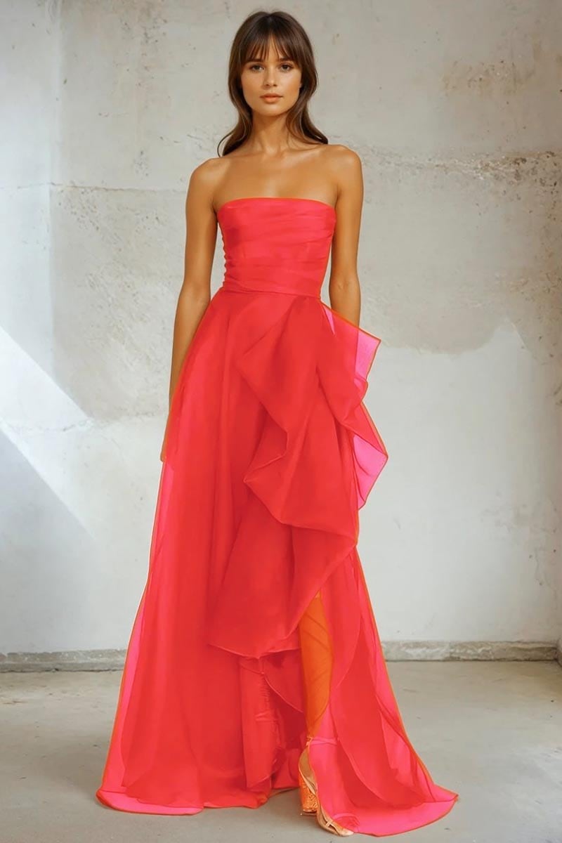 Zoya Strapless Maxi Dress | Jewelclues #color_coral