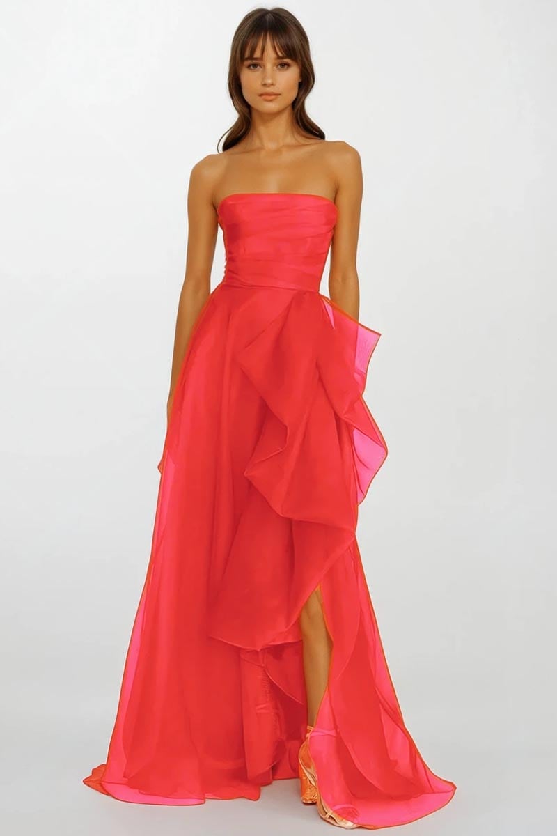 Zoya Strapless Maxi Dress | Jewelclues #color_coral