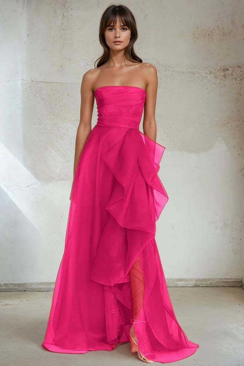 Zoya Strapless Maxi Dress | Jewelclues #color_Hot Pink