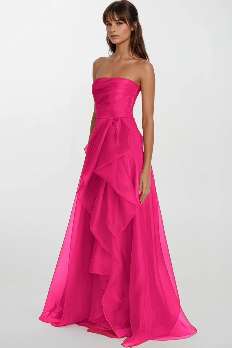 Zoya Strapless Maxi Dress | Jewelclues #color_Hot Pink