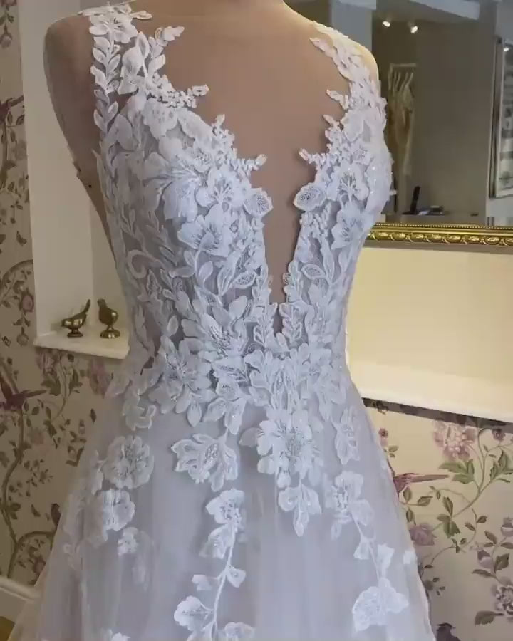 Eternal Love Lace Applique A-line Wedding Dress | Jewelclues | #color_white