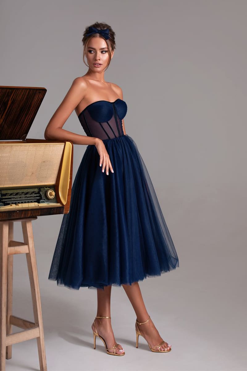All For Love Strapless Tulle Midi Dress | Jewelclues | #color_navy blue