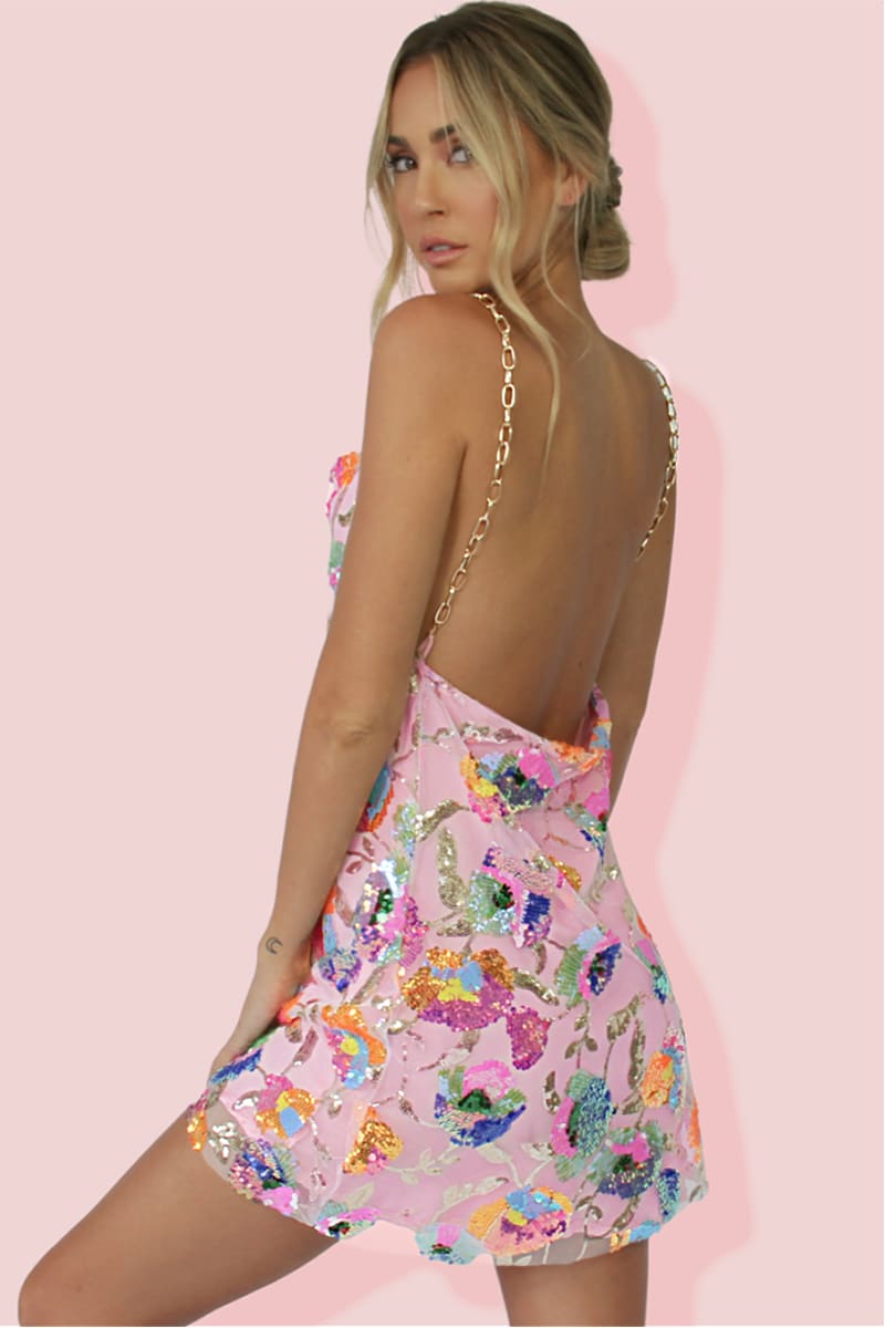 Celebration Time Sequin Backless Mini Dress | Jewelclues | #color_pink