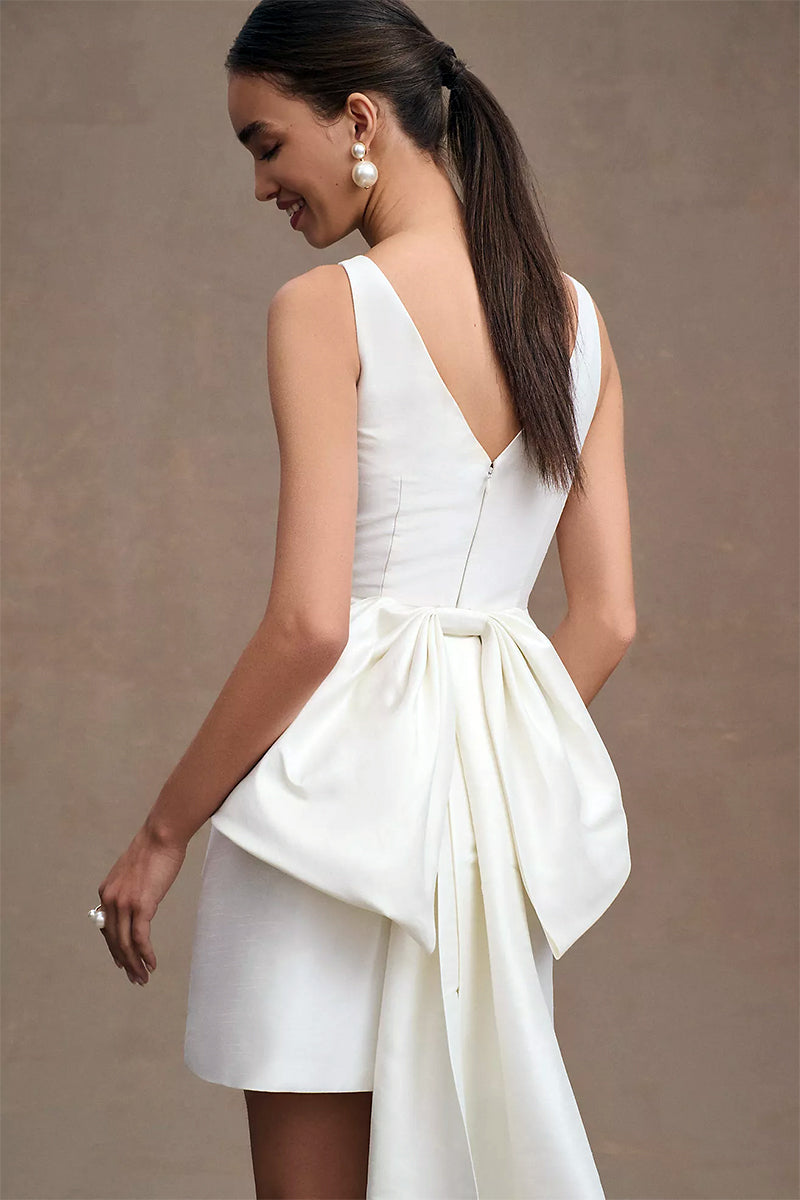 Everlasting Fantasy Satin Wedding Mini Dress | Jewelclues | #color_white