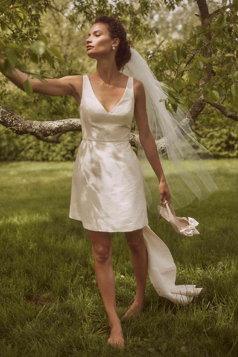 Everlasting Fantasy Satin Wedding Mini Dress | Jewelclues | #color_ivory