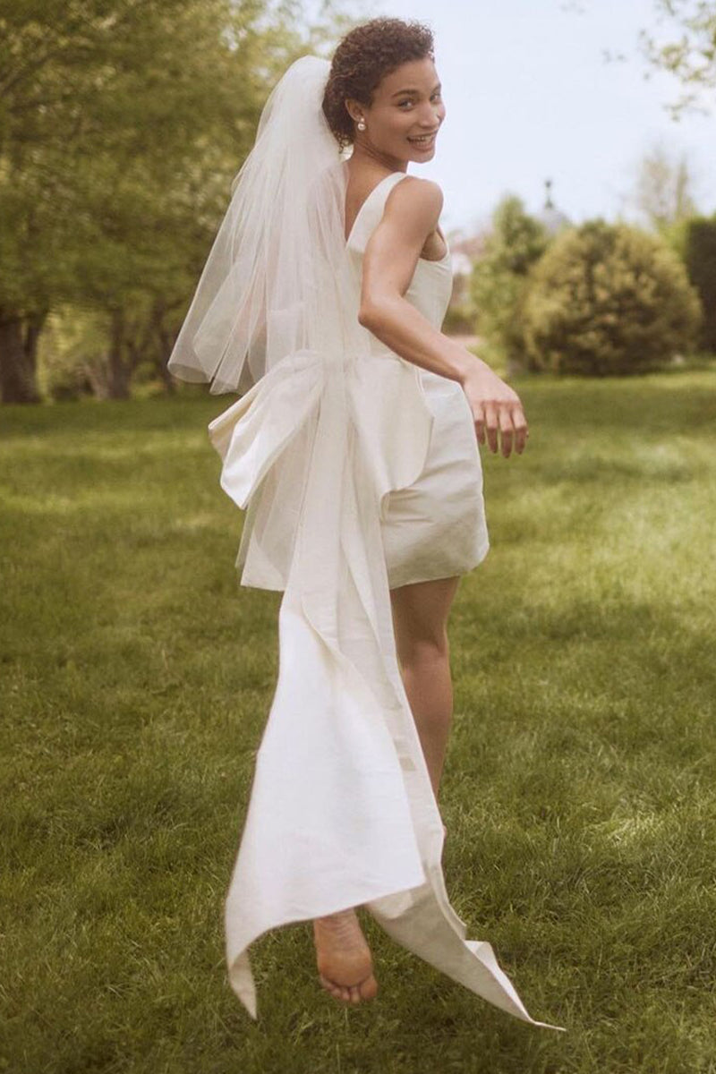 Everlasting Fantasy Satin Wedding Mini Dress | Jewelclues | #color_ivory