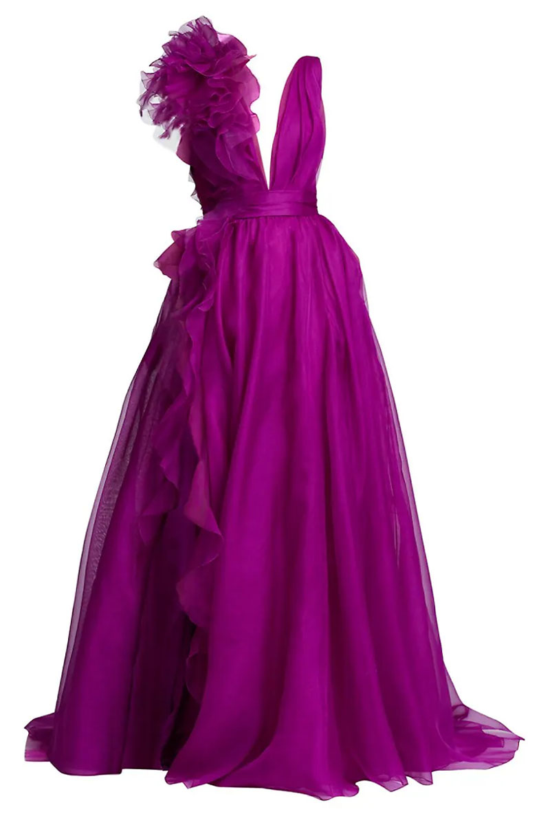 Extravagance Purple Ruffled Evening Dress | Jewelclues