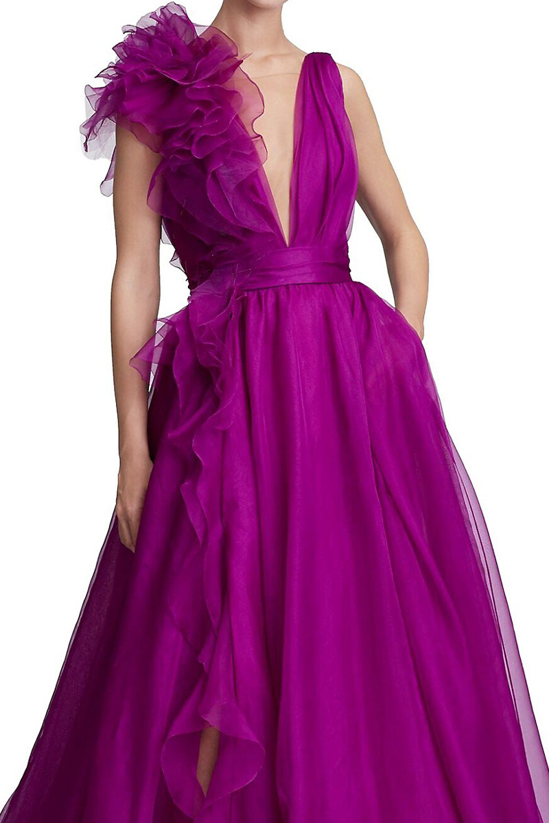 Extravagance Purple Ruffled Evening Dress | Jewelclues