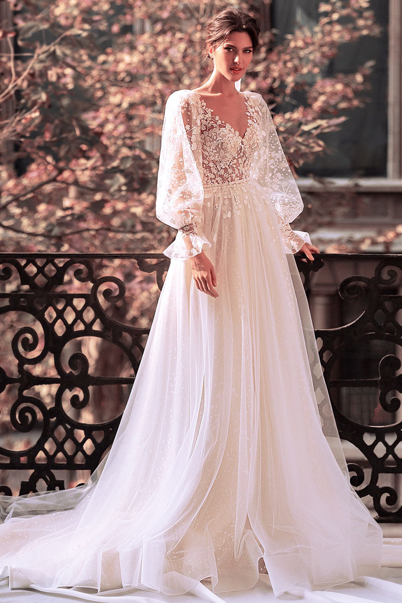 Forever Yours Romantic Floral Lace Wedding Dress | Jewelclues | #color_white